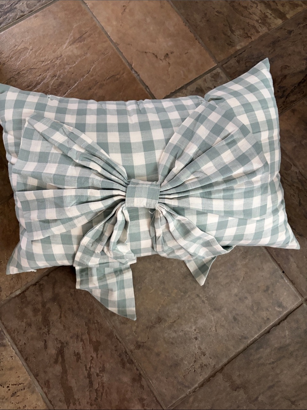 Poshmark Gingham Bow Accent Pillow in Sage and White